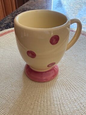 Gail Pittman Yellow Ceramic Mug with Red Polka Dots
